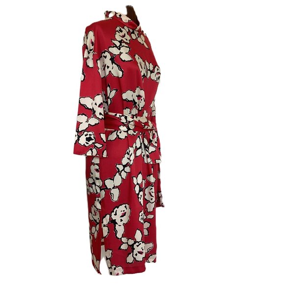 Red High Collar Dress with Cream/Black Florals - Picture 4 of 6